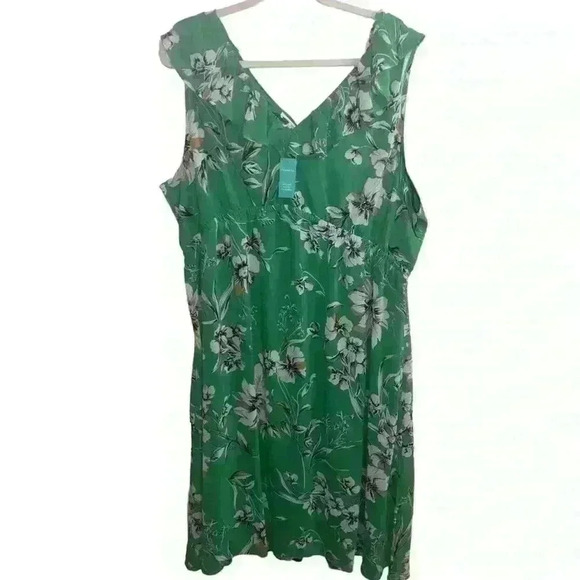 Maurices Ruffled Pleated Floral Midi Dress Size 2X Emerald Jewel NWT - Picture 4 of 7